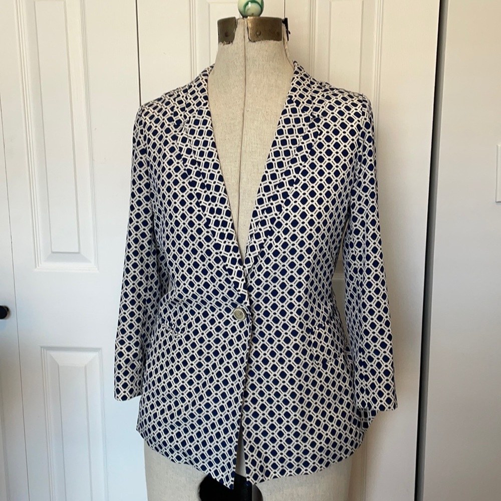 Anthropologie Blue and white pattern blazer NWOT